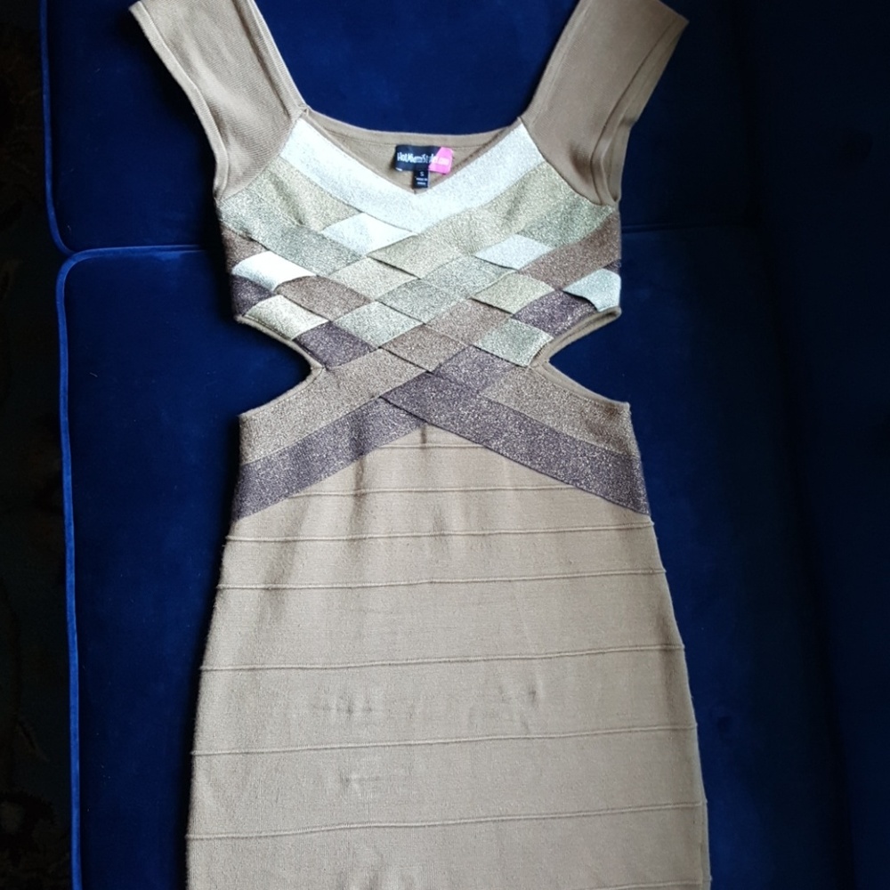 Tan and gold bodycon mini dress